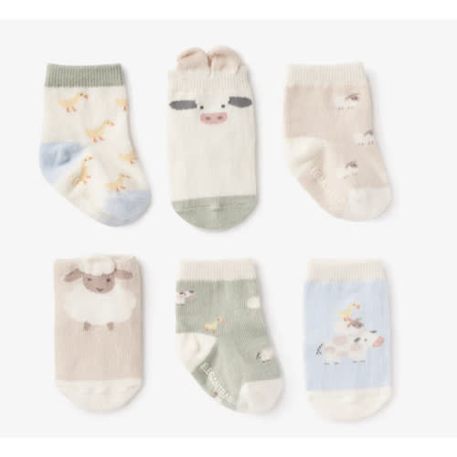 On the Farm Non Slip Baby Socks 6pk