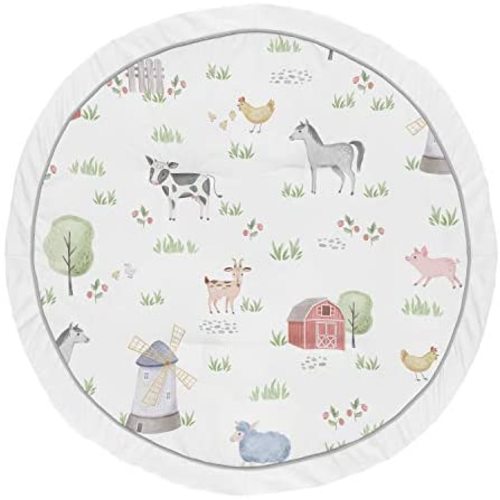 Sweet Jojo Designs Farm Animals Boy Girl Baby Playmat Tummy Time Infant Play Mat - Watercolor Farmhouse Horse Cow Sheep Pig