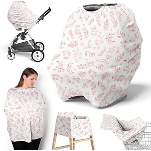 Sweet Jojo Designs Blush Pink White Floral Leaf Girl Infant Baby Car Seat Cover Nursing Breastfeeding High Chair Shopping Cart Stroller Carseat Canopy Carrier Multipurpose Use Bohemian Chic Watercolor