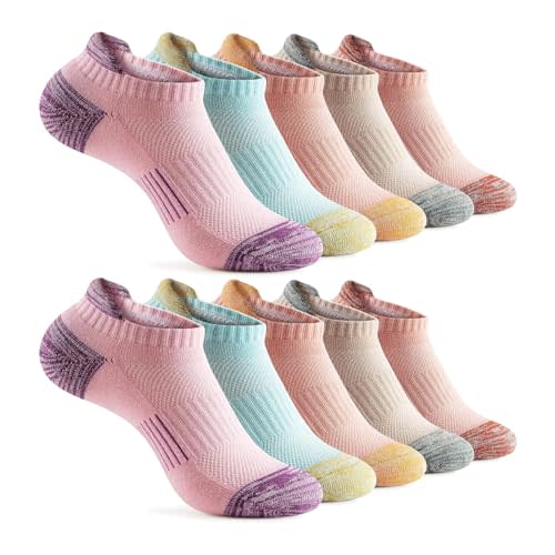 MICBAM 10 Pairs Cushioned Womens Ankle Socks-Running Athletic Cotton Socks,Low Cut Casual Socks,Size 6-12