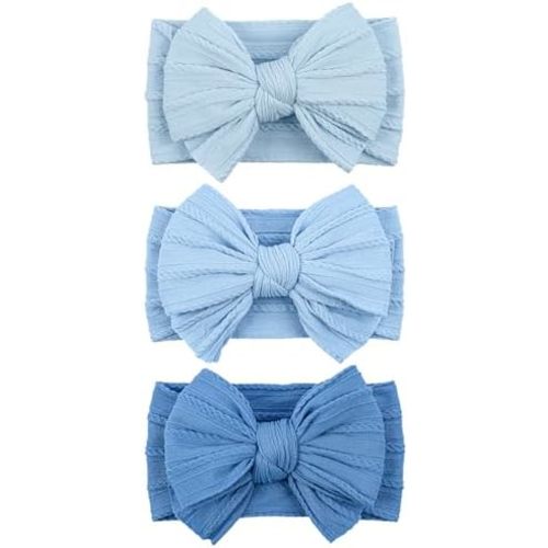 LemonSpace Handmade Nylon Baby Girl Headband Bows for Baby Blue Mix3Pcs