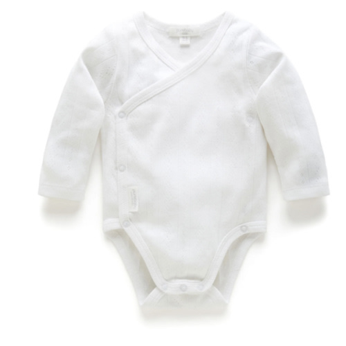 White Pointelle Long Sleeve Wrap Bodysuit - Baby Bodysuits - Purebaby - Purebaby