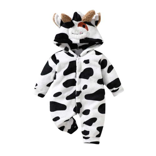 Newborn Onesie Cow Outfit Baby Boys Girls Fuzzy Warm Fleece Romper Jumpsuits Winter Clothes Pajamas 0-18M (6-9 Months, White)