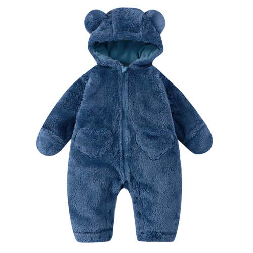 Gunia Boys Pajamas Sleepsuit Winter Warm Hooded With Bear Design Soft Cozy Set Infants 0-12 Months Boy Homewear,Blue 0-3 Months