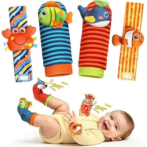 Baby Toys 0-6 6-12 Months, Baby Wrist Rattle Socks and Foot Finder Set