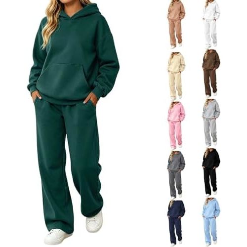 Womens Sweatsuits 2 Piece Set Long Sleeve Hoodie Sweatshirt 2026 Fall Winter Loose Wide Leg Sweatpants Tracksuit