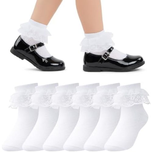 Topbuti 3 Pairs Toddler Girls Ruffle Dress Socks Eyelet Ruffled Frilly Lace Socks for Newborn Baby Girls