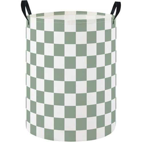 Baby Laundry Hamper Basket Baby Hamper for Nursery Boy and Girl Cute Storage Bin Organizer Boho Room Decor(Green Checkered)