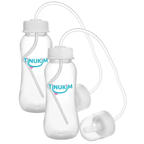 iFeed 9 Ounce Self Feeding Baby Bottle with Tube - Handless Anti-Colic Nursing System, White - 2-Pack