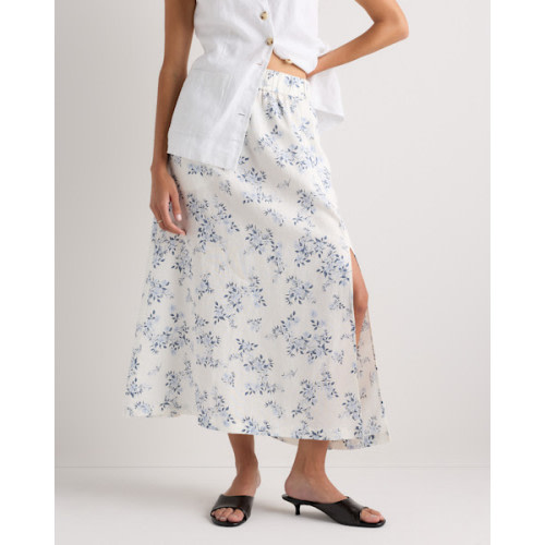 100% European Linen Maxi Skirt in Classic Mini Gingham