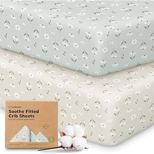 KeaBabies 2-Pack Organic Crib Sheets for Boys, Girls - 52x28 Fitted Crib Mattress Sheet Neutral, Breathable Jersey Cotton Cover for Baby Bed, Toddler Mattress, Soft & Cute Prints (Daisies)