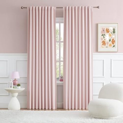 Cute Pink Room Darkenig Curtains 90 Inches Long - Rose Blush Curtains Blackout Pastel Pink Light Blocking Drapes for Girls Bedroom Nursery,52 by 90 Inch, 2 Panels, Back Tab/Rod Pocket