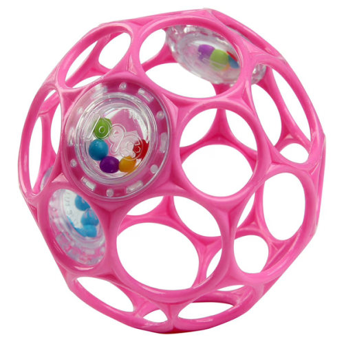 Bright Starts Oball Easy-Grasp Baby Rattle Ball, Pink, Ages Newborn and Up, 4 Inches