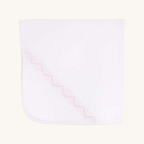 Sweetly Smocked Blessing Blanket - Worth Avenue White with Palm Beach Pink