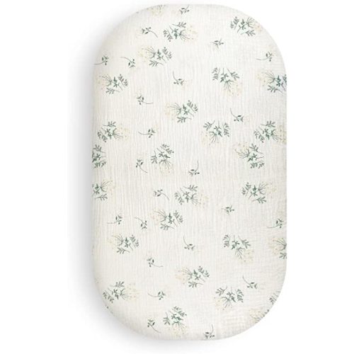 Muslin Bassinet Sheet Fitted for Halo, Dream on Me, Graco,Mika Micky, Baby Delight, AMKE, Angelbliss, Uppababy and Other Oval Hourglass and Rectangular Bassinet Mattress Pad. (Floral)