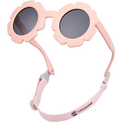 COCOSAND Toddler Sunglasses with Strap Polarized Lens Retro Flexible Flower Frame for Baby Kids Boys Girls Age 3-24 Months