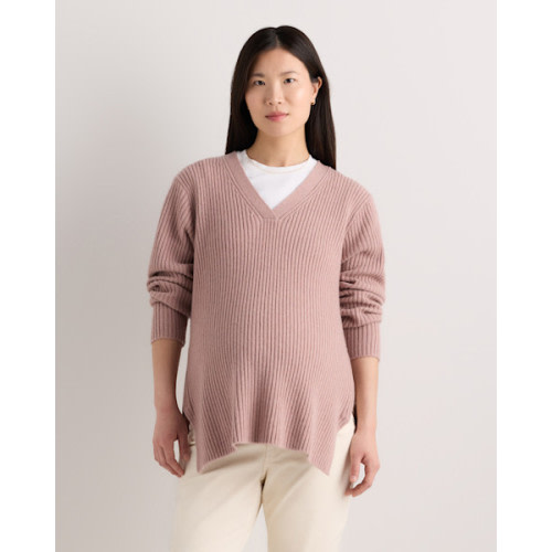 Mongolian Cashmere Ribbed Side Zip Maternity Sweater in Heather Vintage Pink