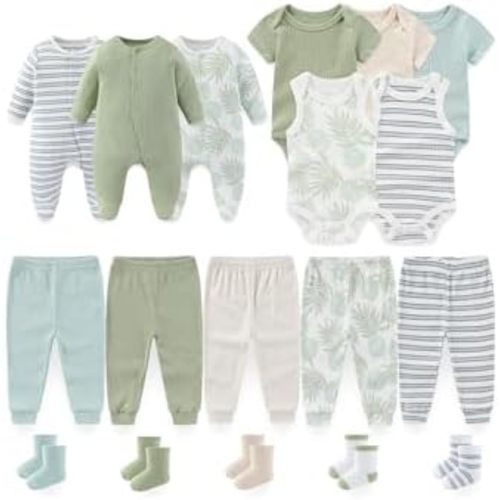 Baby Boy Girl Clothes Cotton Unisex Newborn Layette Gift Set and Accessories 18 Pack Baby Outfit 0-12Months
