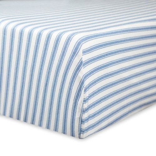 Honest Baby Organic Cotton Fitted Crib Sheet - Blue Ticking Stripe