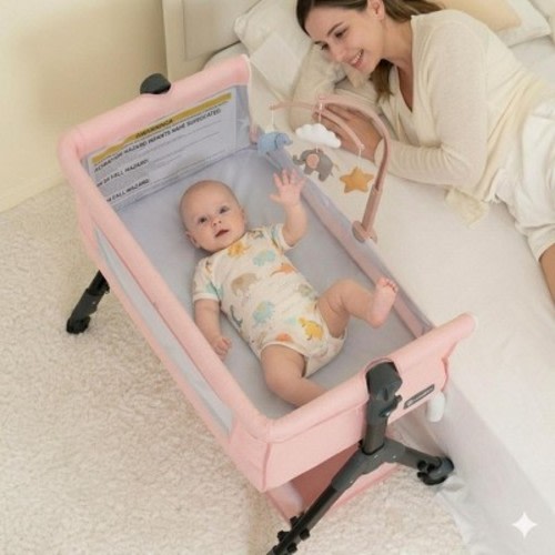 KmaierBaby Bassinet 3 in 1 Baby Bassinet Bedside Sleeper, Easy Assemble And Folding Portable Baby Cradle,Pink