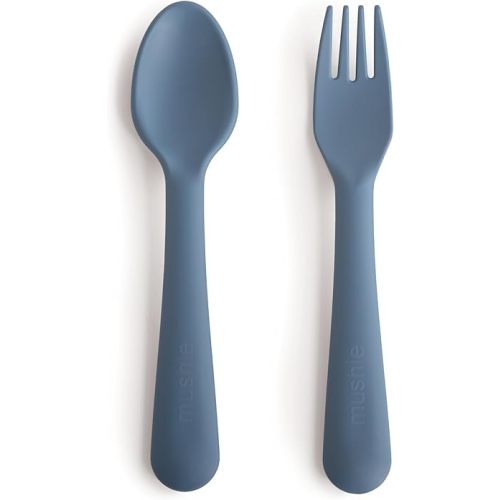 mushie Flatware Fork and Spoon Set For Kids | Made in Denmark (Twilight Blue)