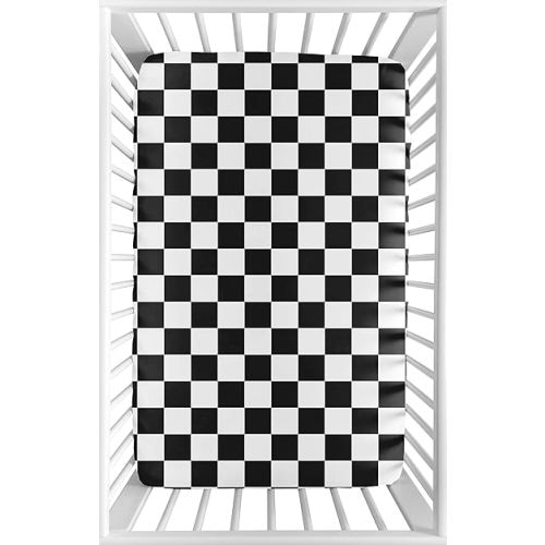Sweet Jojo Designs Baby Fitted Mini Crib Sheet (Black and White Gingham Checkered Plaid) for Boys/Girls, Newborn/Infant Nursery, Play Yards, Portable Cribs (Vintage, Classic Checkerboard, Racing Flag)