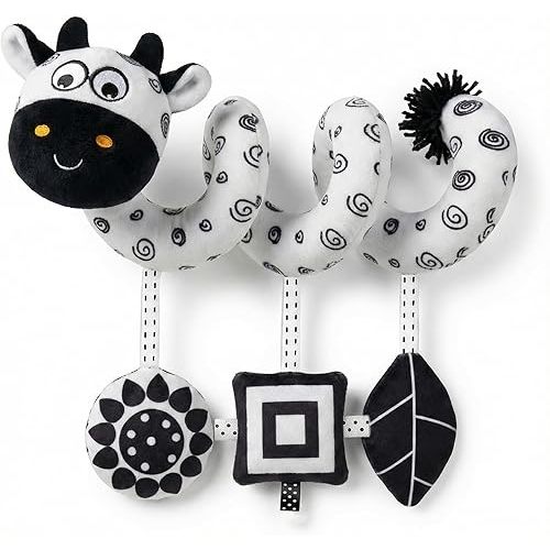 Car Seat Toys – Baby Toys 0-6-12 Months High Contrast Black & White Spiral Car Seat Toy, Carseat Toys Hanging for Newborn Toys, Stroller Toys, Baby Stroller Toy, Infant Toys, Crib Toys Hanging