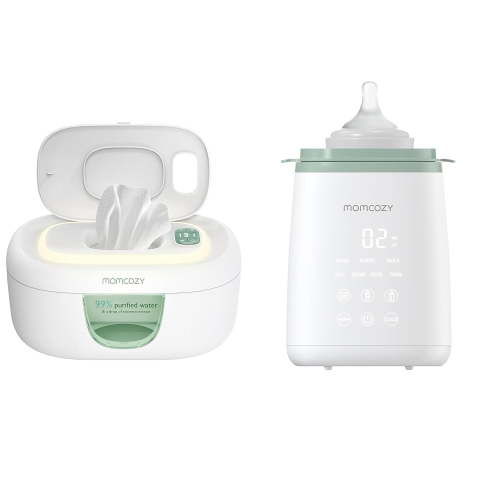 Momcozy Baby Bottle Warmer, 6-in-1 Smart Temperature Control, Fast Baby Food Heater, Steam Sterilizer & Momcozy Baby Wipe Warmer with Spring Design, 4 Modes Temperature, with Night Light