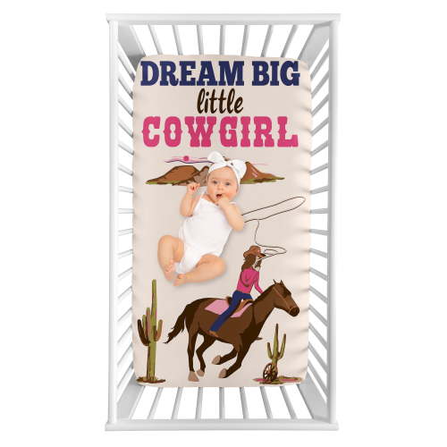 Sweet Jojo Designs Western Cowgirl Pink Brown Beige Blue Photo Op Fitted Crib Sheet