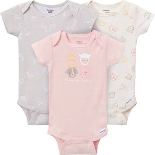 3-Pack Baby Girls Farm Family Short Sleeve Onesies® Bodysuits