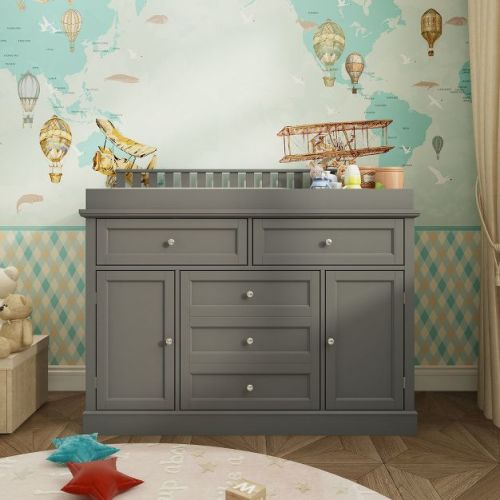 Famapy Baby Changing Table Chest of Drawers Edge Protection Top Upholstery Gray