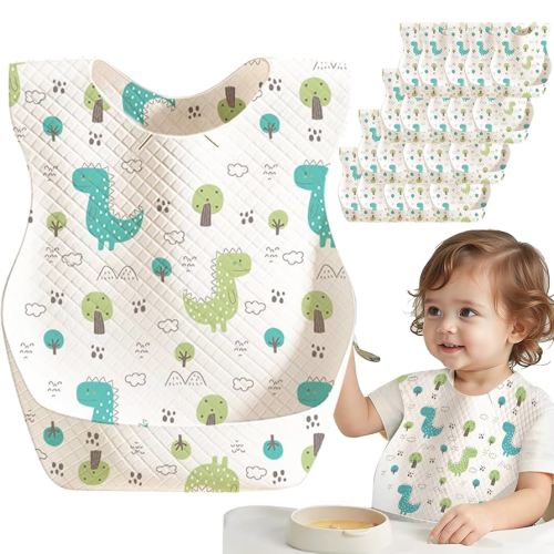 Disposable Baby Bibs for Boys and Girls, Individually Packaged, Hygienic, Soft and Leakproof for Toddler Feeding, Baby Travel Essential, Dinosaur (20 PCS)