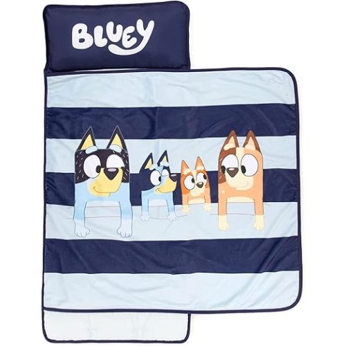 Jay Franco Bluey Sleepy Time Nap Mat – Built-in Pillow and Blanket - Super Soft Microfiber Kids'/Toddler/Children's Bedding, Ages 3-7