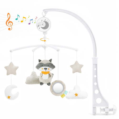 FVLOENG Baby Crib Mobile with Wind-Up Music Box, Soft Plush Hanging Toys, Nursery Crib Mobile Adjustable Crib Clamp, Baby Mobile for Crib Boys Girls White