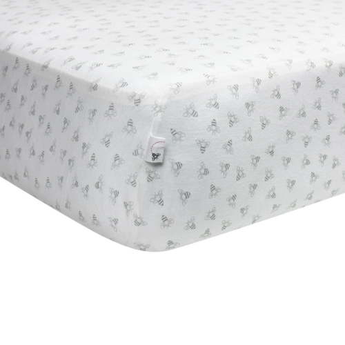 Burt's Bees Baby Crib Sheet Organic Cotton Honeybee Print Heather Grey