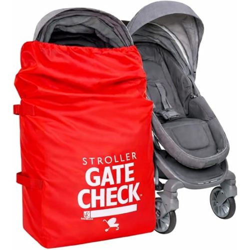 J.L. Childress Gate Check Bag for Single & Some Double Strollers - Travel Bag for Airplane, Fits Most Standard Baby Strollers, Airport Accessories for Gate Check, Flying Essentials - Red