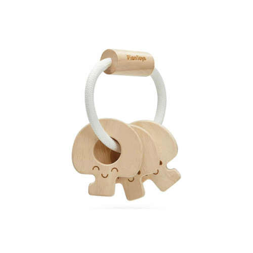 PlanToys Wooden Baby Key Rattle and Teether in Natural (5267) | Sustainably Made from Rubberwood and Non-Toxic Paints and Dyes |PlanNatural Classic Wooden Toy Collection