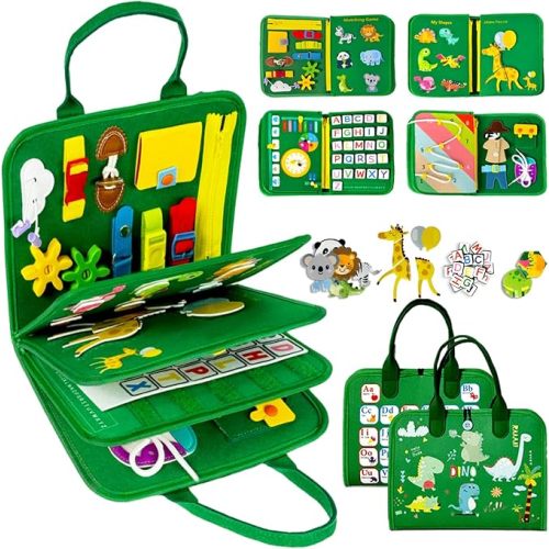 Montessori Busy Board & Busy Book for Toddlers – Sensory & Learning Toy that Keeps Kids Busy, Travel Toy for Airplane & Car, Screen for Boys & Girls (Blue/P4)