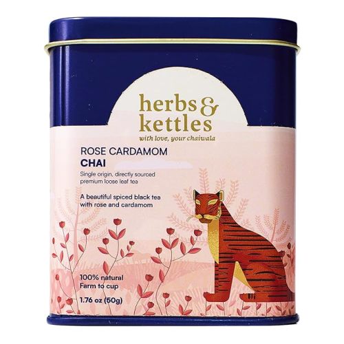 Herbs & Kettles Chai - Rose Cardamom | Assam Black Tea with Rose Petals, Green Cardamom, Ginger, Cinnamon & Cloves | Floral Loose Leaf Blend | Makes 10–14 Servings | Premium Gift for Tea Lovers