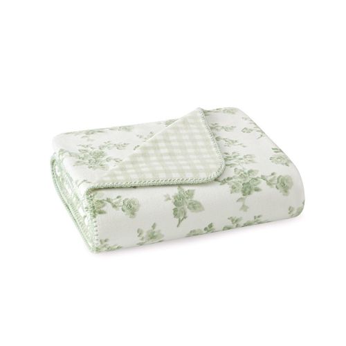 Laura Ashley Reversible Coco Flannel Throw Blanket