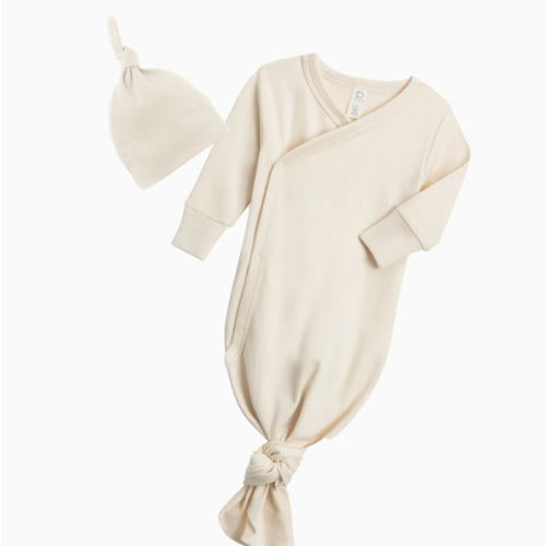 Colored Organics Kimono Gown And Hat Set | 0-3 Months | Natural