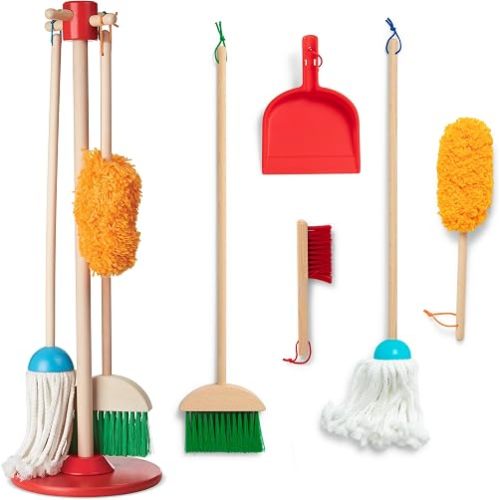 Melissa & Doug Dust Sweep Mop 6-Piece Wooden Cleaning Toy Set