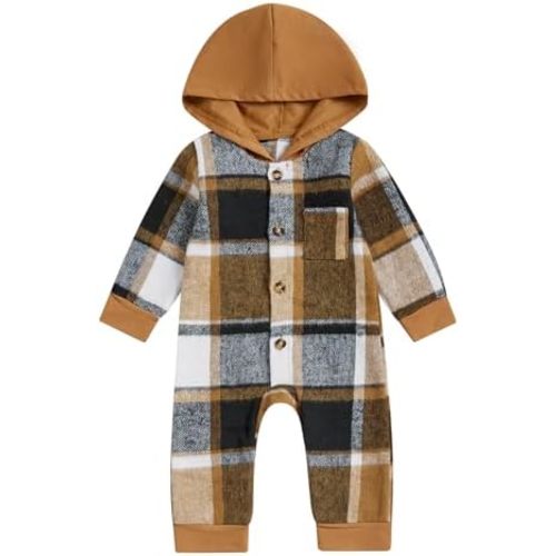 ZAXARRA Infant Baby Hooded Romper Cute Fashionable Versatile Plaid Long Sleeve Jumpsuits Newborn Boy Girl Clothes