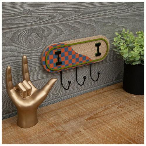Checkered Skateboard Wood Wall Decor With Hooks