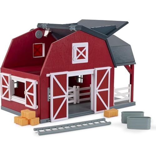 Terra by Battat – 20 Pieces Wooden Animal Barn Toy Set – Farm Animals & Play Fence – Pretend Play for Toddlers & 3+ Years – Educational Toys – Farmhouse Playset | Wooden farm toy set with 1 barn, 10 fences, ladder, 4 hay bales, 2 troughs, pulley tray and 