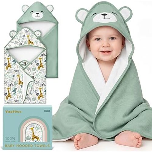 Yoofoss Hooded Baby Towels for Newborn 100% Organic Cotton Baby Bath Towel with Hood for Babies, Infant, Toddler and Kids, 32x32Inch, Soft and Absorbent Newborn Essential
