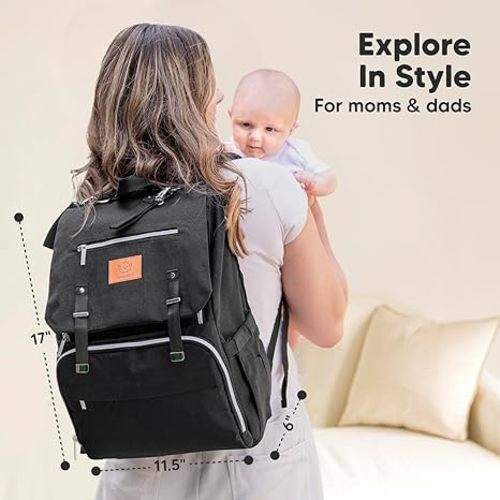KeaBabies Baby Diaper Bag Backpack with Changing Pad - Waterproof Baby Bag for Mom and Dad, Insulated Bottle Pockets, Durable Toddler, Twin, Boy Girl Diaper Backpack for Travel, Large (Trendy Black)