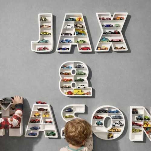Custom Name Toy Car Display Shelf: Toddler Boy Room Decor Organizer
