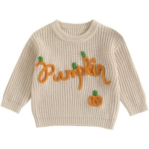 Thorn Tree Baby Boy Girl Thanksgiving Outfit Turkey Embroidery Sweater Knit Sweatshirt Newborn Infant Winter Clothes