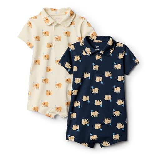 Amazon Essentials x Sofia Grainge Baby Boys' Short Sleeve Romper, Pack of 2